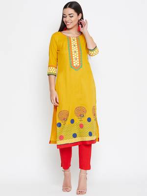Yellow printed cotton kurtas-and-kurtis 2