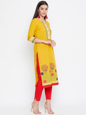 Yellow printed cotton kurtas-and-kurtis 4
