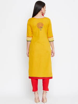 Yellow printed cotton kurtas-and-kurtis 5
