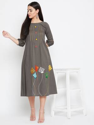 Grey embroidered cotton kurtas-and-kurtis 1