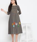 Grey embroidered cotton kurtas-and-kurtis