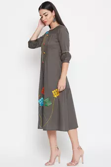 Grey embroidered cotton kurtas-and-kurtis