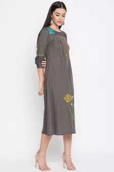Grey embroidered cotton kurtas-and-kurtis