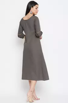 Grey embroidered cotton kurtas-and-kurtis