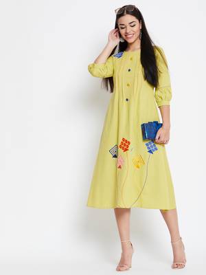 Yellow embroidered cotton kurtas-and-kurtis 1