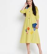Yellow embroidered cotton kurtas-and-kurtis