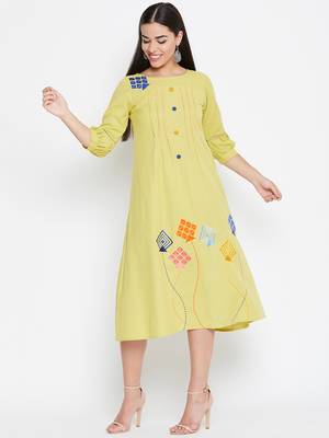 Yellow embroidered cotton kurtas-and-kurtis 2