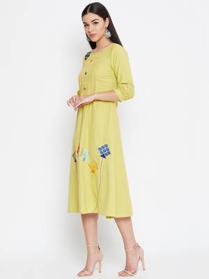 Yellow embroidered cotton kurtas-and-kurtis 3