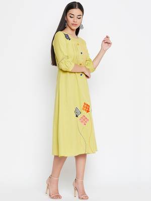 Yellow embroidered cotton kurtas-and-kurtis 4