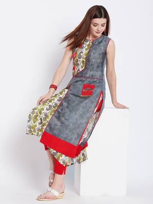 Grey printed cotton kurtas-and-kurtis 1