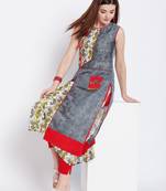 Grey printed cotton kurtas-and-kurtis
