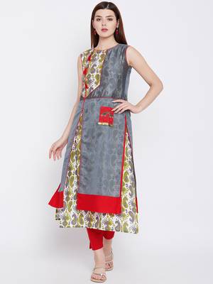 Grey printed cotton kurtas-and-kurtis 2