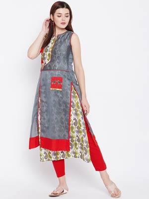 Grey printed cotton kurtas-and-kurtis 3