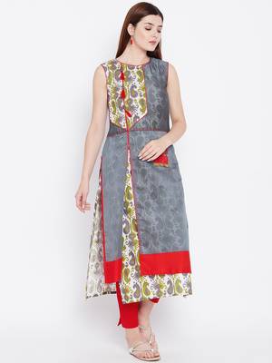 Grey printed cotton kurtas-and-kurtis 4