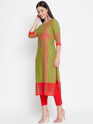 Green printed cotton kurtas-and-kurtis 3