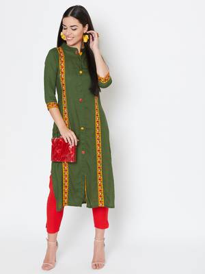 Green embroidered rayon kurtas-and-kurtis 1