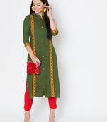 Green embroidered rayon kurtas-and-kurtis