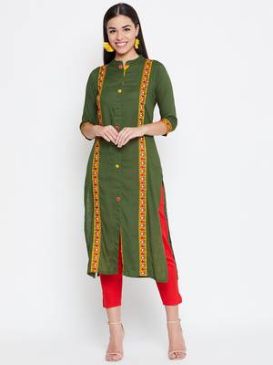 Green embroidered rayon kurtas-and-kurtis 2
