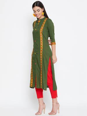 Green embroidered rayon kurtas-and-kurtis 3