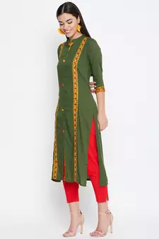 Green embroidered rayon kurtas-and-kurtis