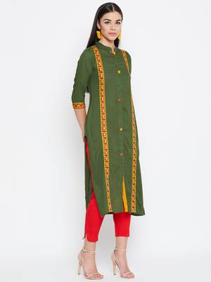 Green embroidered rayon kurtas-and-kurtis 4