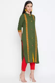 Green embroidered rayon kurtas-and-kurtis