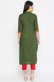 Green embroidered rayon kurtas-and-kurtis