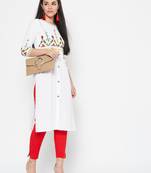 White embroidered cotton kurtas-and-kurtis