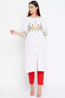 White embroidered cotton kurtas-and-kurtis