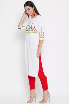 White embroidered cotton kurtas-and-kurtis