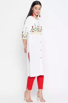 White embroidered cotton kurtas-and-kurtis