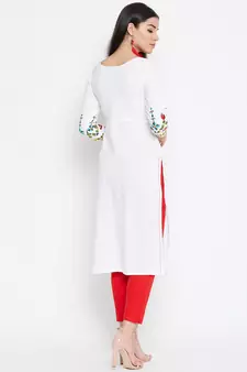 White embroidered cotton kurtas-and-kurtis
