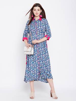 Blue printed rayon kurtas-and-kurtis 1