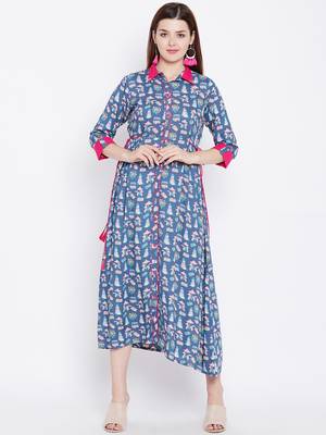 Blue printed rayon kurtas-and-kurtis 2