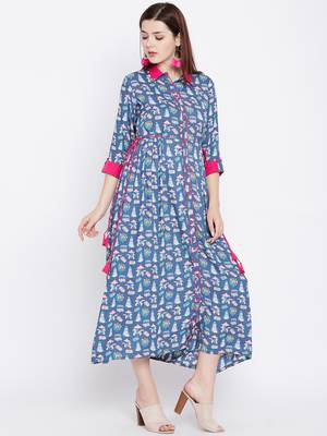 Blue printed rayon kurtas-and-kurtis 4