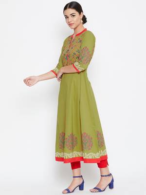Green printed cotton kurtas-and-kurtis 3