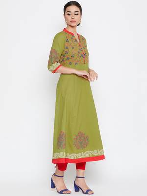 Green printed cotton kurtas-and-kurtis 4