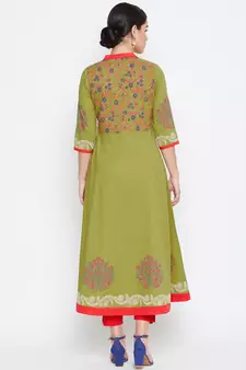 Green printed cotton kurtas-and-kurtis