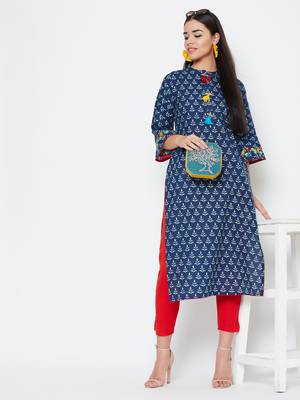 Blue embroidered cotton kurtas-and-kurtis 1