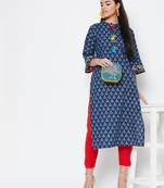 Blue embroidered cotton kurtas-and-kurtis