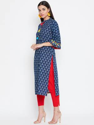 Blue embroidered cotton kurtas-and-kurtis 3