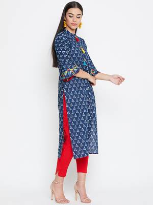 Blue embroidered cotton kurtas-and-kurtis 4