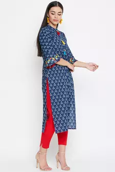Blue embroidered cotton kurtas-and-kurtis