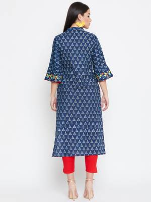 Blue embroidered cotton kurtas-and-kurtis 5