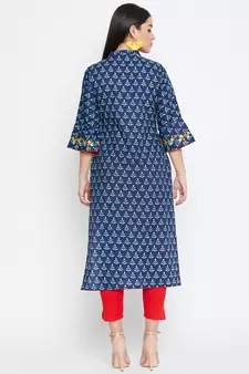 Blue embroidered cotton kurtas-and-kurtis