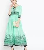 Green printed cotton kurtas-and-kurtis