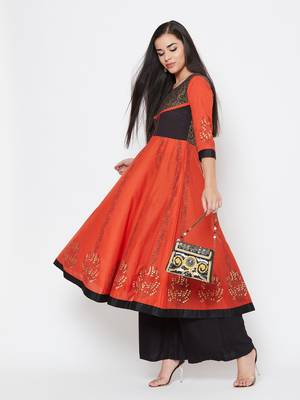 Orange printed cotton kurtas-and-kurtis 1