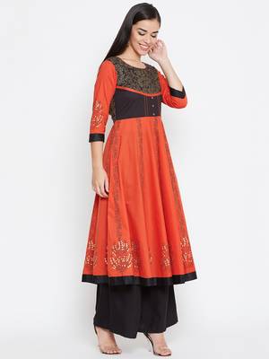 Orange printed cotton kurtas-and-kurtis 4
