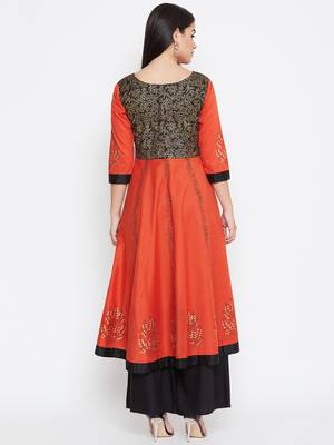 Orange printed cotton kurtas-and-kurtis 5