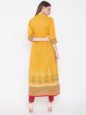Yellow printed cotton kurtas-and-kurtis 5